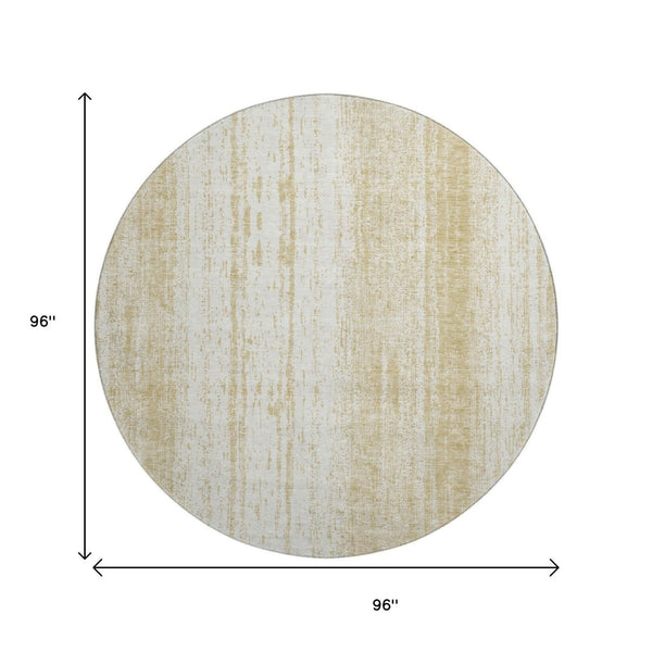 HomeRoots 8' Gold and Ivory Striped Washable Round Rug – UV Protected, Stain-Resistant, Perfect for Families! 668322