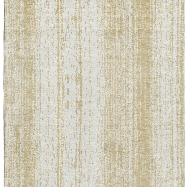 HomeRoots 8' X 10' Gold and Ivory Striped Washable Area Rug - Durable & UV-Protected for Stylish Living Spaces 668323