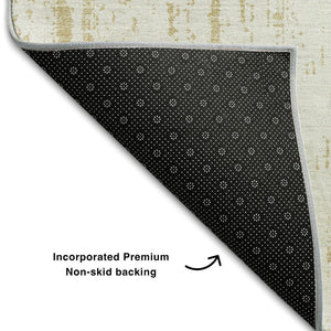 HomeRoots 8' X 10' Gold and Ivory Striped Washable Area Rug - Durable & UV-Protected for Stylish Living Spaces 668323