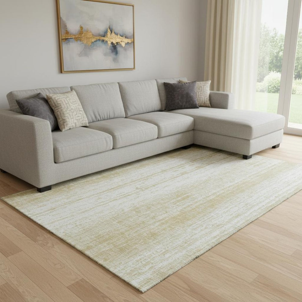 HomeRoots 8' X 10' Gold and Ivory Striped Washable Area Rug - Durable & UV-Protected for Stylish Living Spaces 668323