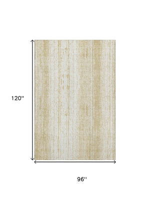 HomeRoots 8' X 10' Gold and Ivory Striped Washable Area Rug - Durable & UV-Protected for Stylish Living Spaces 668323