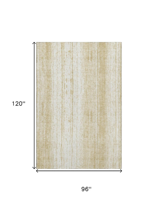 HomeRoots 8' X 10' Gold and Ivory Striped Washable Area Rug - Durable & UV-Protected for Stylish Living Spaces 668323