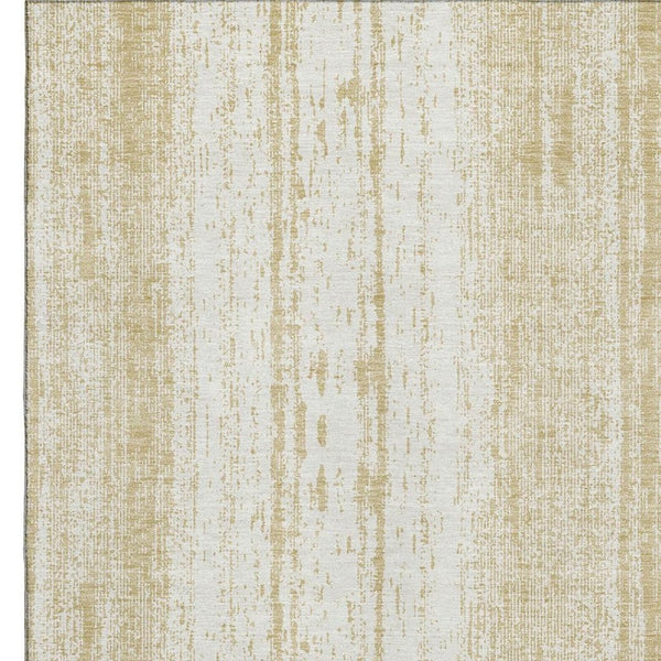 HomeRoots 9' X 12' Gold and Ivory Striped Area Rug - Durable, Washable, UV-Protected for Easy Care Living Spaces 668324