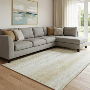 HomeRoots 9' X 12' Gold and Ivory Striped Area Rug - Durable, Washable, UV-Protected for Easy Care Living Spaces 668324