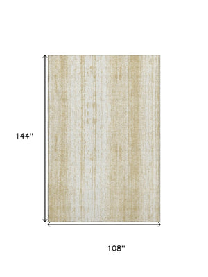 HomeRoots 9' X 12' Gold and Ivory Striped Area Rug - Durable, Washable, UV-Protected for Easy Care Living Spaces 668324