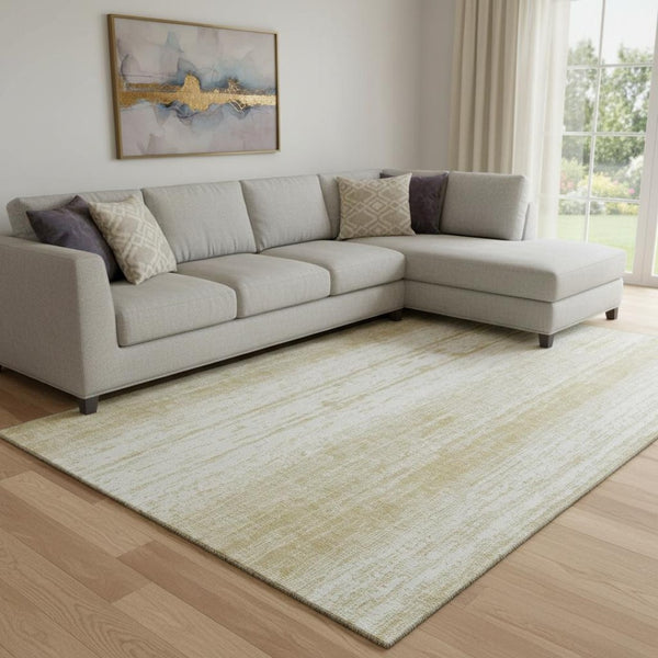 HomeRoots 10' X 14' Gold and Ivory Striped Area Rug - Washable, UV Protected, Durable for High-Traffic Spaces 668325