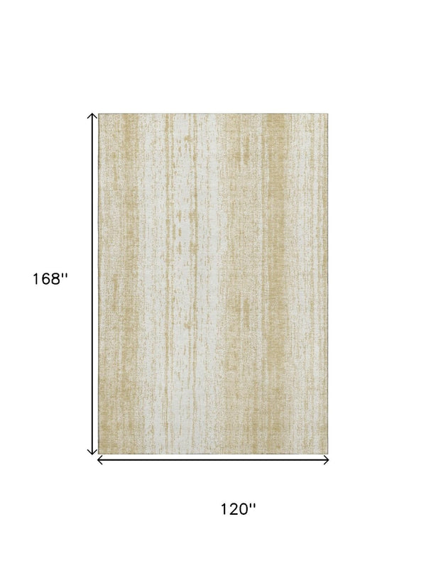 HomeRoots 10' X 14' Gold and Ivory Striped Area Rug - Washable, UV Protected, Durable for High-Traffic Spaces 668325