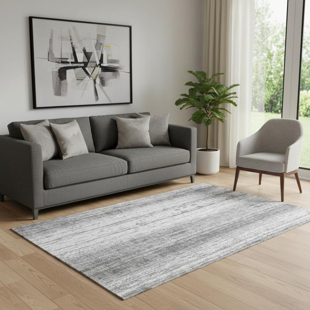 HomeRoots 5' X 8' Gray and Ivory Striped Washable Area Rug – UV Protected, Stain Resistant, Stylish & Durable 668327