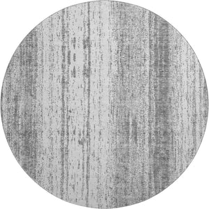 HomeRoots 8' Gray and Ivory Striped Washable Round Rug - Durable, UV-Protected, Ideal for Kids & Pets! 668328