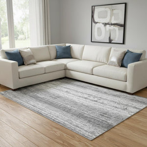 HomeRoots 8' X 10' Gray and Ivory Striped Washable Area Rug - Durable, Stain-Resistant, UV-Protected Design! 668329