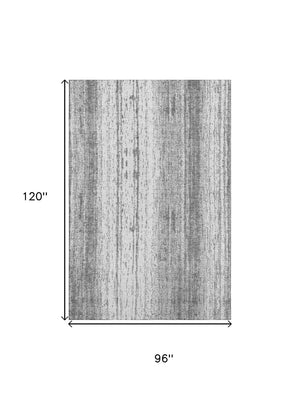 HomeRoots 8' X 10' Gray and Ivory Striped Washable Area Rug - Durable, Stain-Resistant, UV-Protected Design! 668329