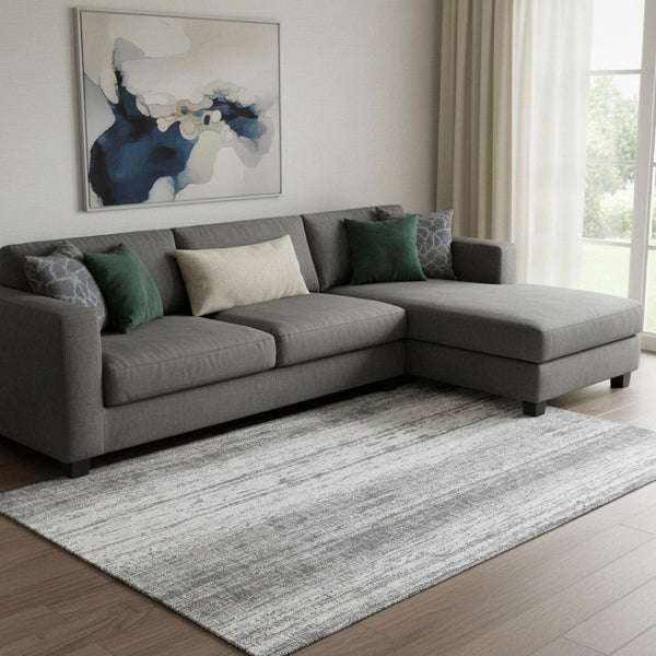 HomeRoots 9' X 12' Gray and Ivory Striped Area Rug - Stain Resistant, UV Protected, Machine-Woven Comfort 668330