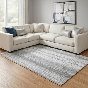 HomeRoots 10' Gray and Ivory Striped Washable Area Rug - UV Protected, Stain Resistant, Durable for Busy Homes 668331