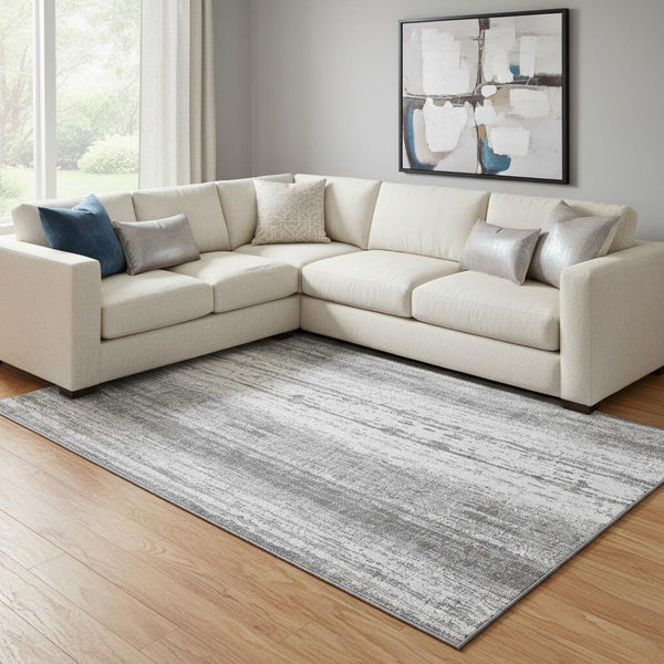 HomeRoots 10' Gray and Ivory Striped Washable Area Rug - UV Protected, Stain Resistant, Durable for Busy Homes 668331