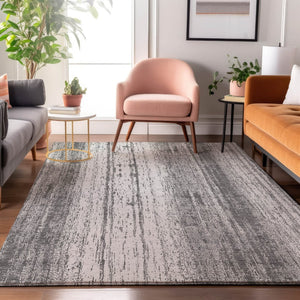 HomeRoots 10' Gray and Ivory Striped Washable Area Rug - UV Protected, Stain Resistant, Durable for Busy Homes 668331