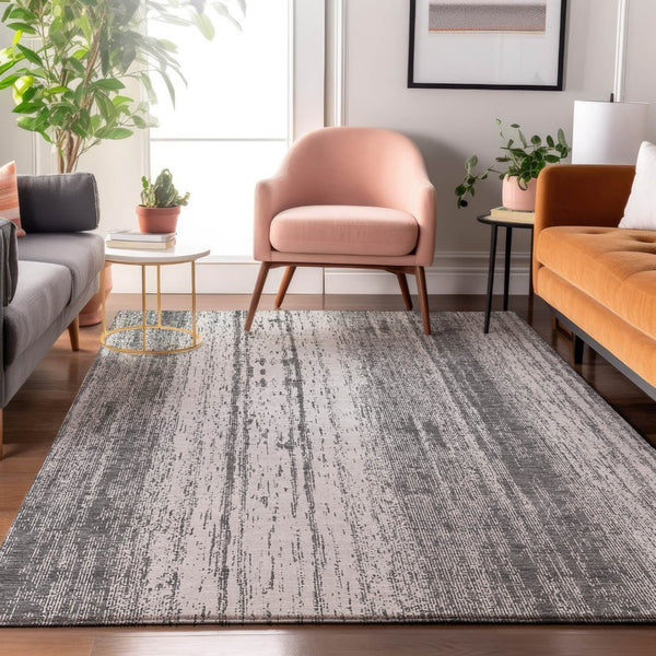 HomeRoots 10' Gray and Ivory Striped Washable Area Rug - UV Protected, Stain Resistant, Durable for Busy Homes 668331