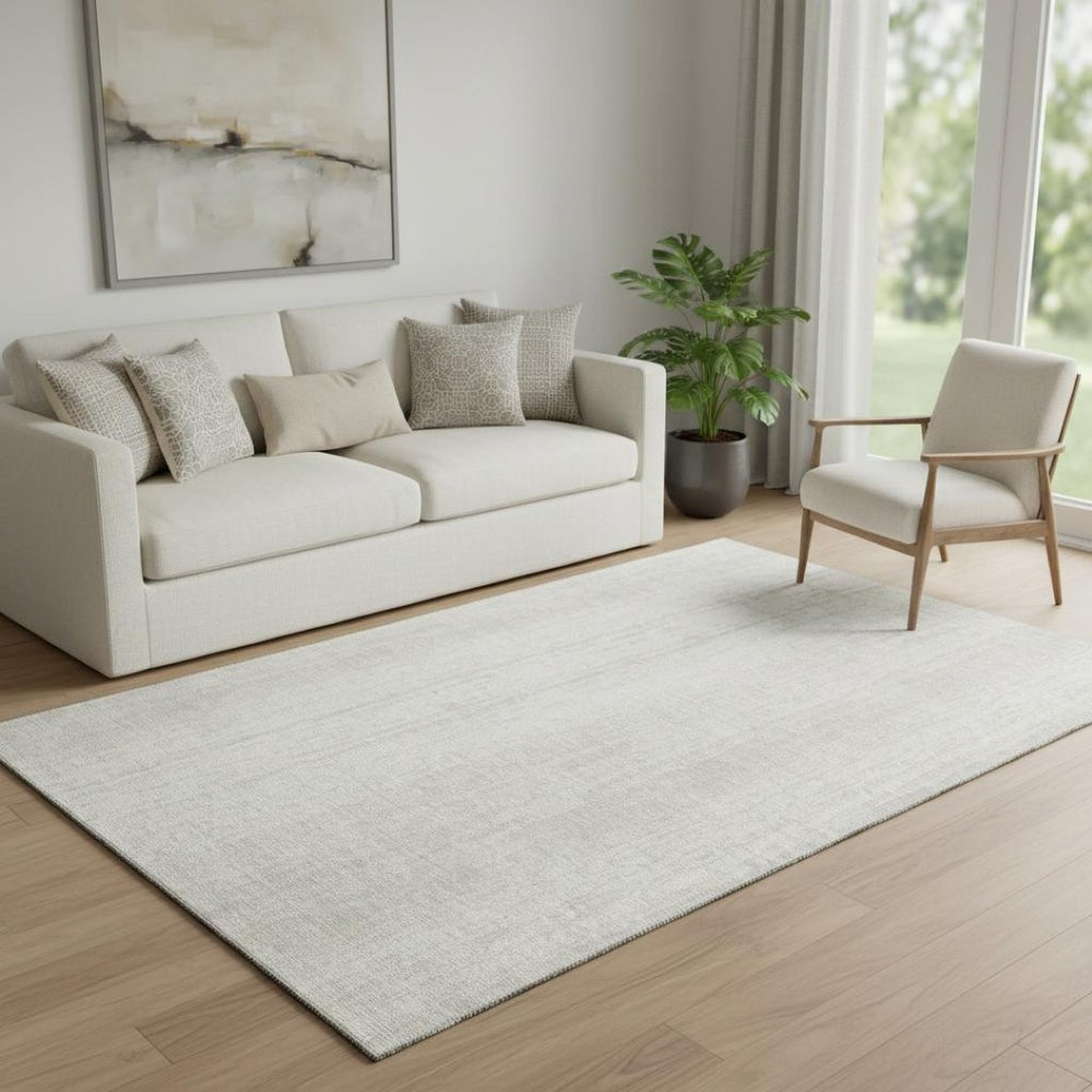 HomeRoots 5' X 8' Washable Area Rug - Striped Ivory & Beige, UV Protected, Stain Resistant for Busy Homes 668333