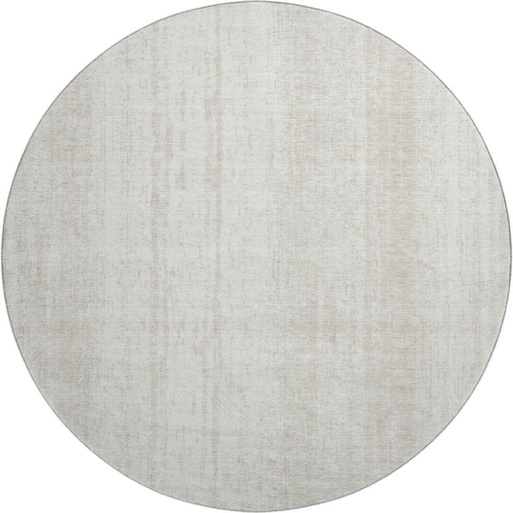 HomeRoots 8' Ivory and Beige Striped Washable Round Rug - Durable, UV-Protected, Stylish for Any Space 668334