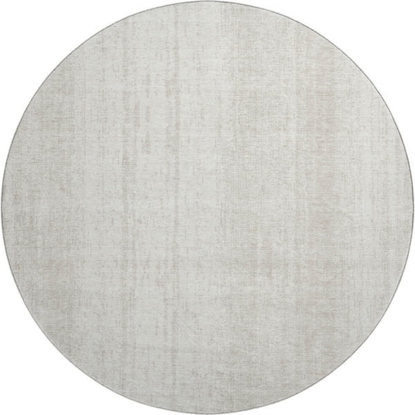 HomeRoots 8' Ivory and Beige Striped Washable Round Rug - Durable, UV-Protected, Stylish for Any Space 668334