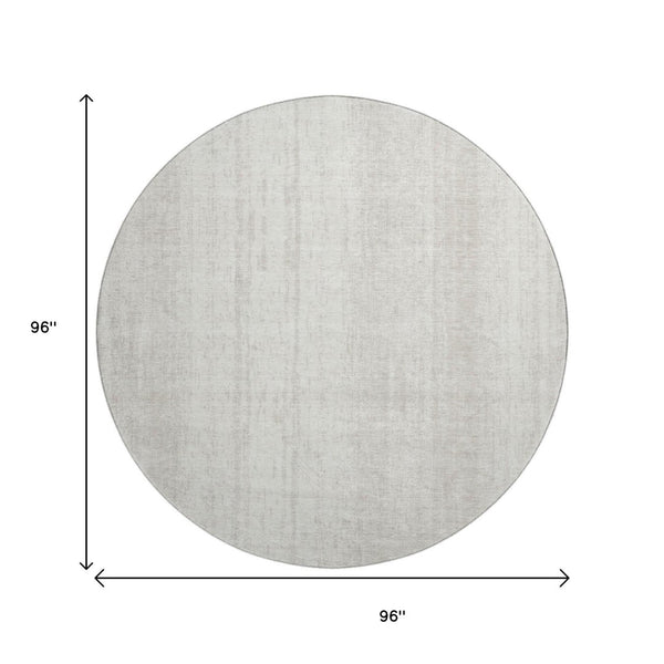 HomeRoots 8' Ivory and Beige Striped Washable Round Rug - Durable, UV-Protected, Stylish for Any Space 668334