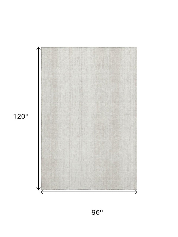 HomeRoots 8' x 10' Ivory & Beige Striped Washable Area Rug – Durable, Stain Resistant, UV Protected for Homes 668335