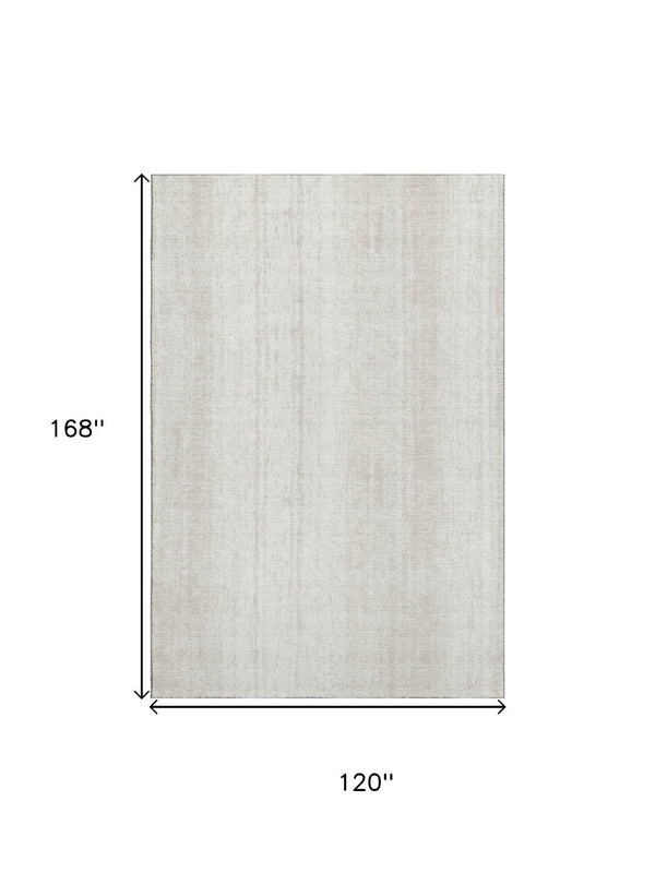 HomeRoots 10' Ivory and Beige Striped Washable Area Rug - Durable, UV-Protected, Perfect for High-Traffic Homes! 668337