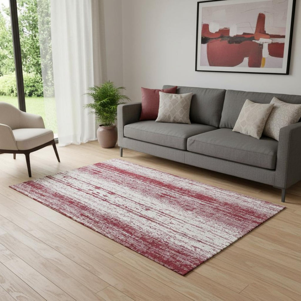 HomeRoots 5' X 8' Merlot & Ivory Striped Washable Area Rug – Durable, Stain-Resistant, UV-Protected Elegance! 668339