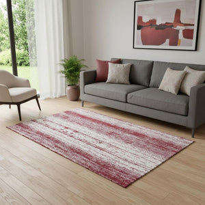 HomeRoots 5' X 8' Merlot & Ivory Striped Washable Area Rug – Durable, Stain-Resistant, UV-Protected Elegance! 668339