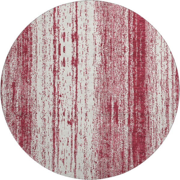 HomeRoots 8' Merlot and Ivory Striped Round Rug – Durable, Washable Design with UV Protection for Busy Homes 668340