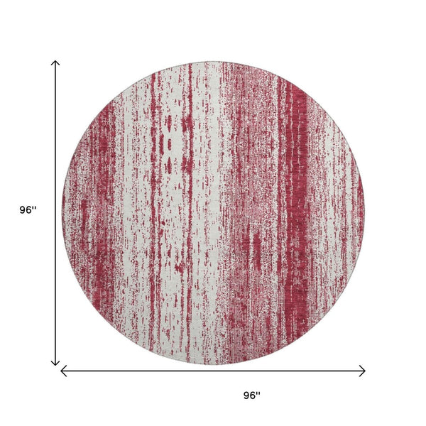 HomeRoots 8' Merlot and Ivory Striped Round Rug – Durable, Washable Design with UV Protection for Busy Homes 668340