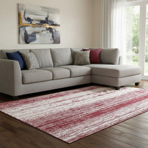 HomeRoots 8' X 10' Stylish Merlot and Ivory Striped Washable Area Rug with UV Protection for High-Traffic Spaces 668341