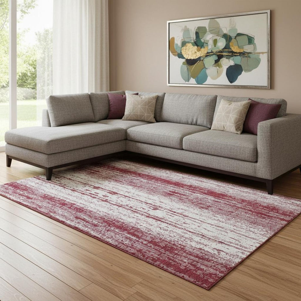 HomeRoots 9' X 12' Merlot and Ivory Striped Area Rug – Stylish, Durable, Washable, UV-Protected for Homes 668342