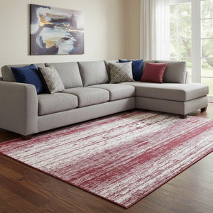 HomeRoots 10' X 14' Merlot and Ivory Striped Washable Area Rug - Durable, UV-Protected, Stain-Resistant Design! 668343