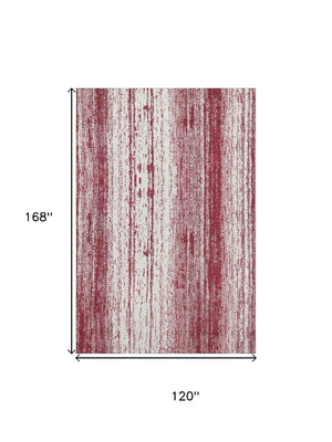 HomeRoots 10' X 14' Merlot and Ivory Striped Washable Area Rug - Durable, UV-Protected, Stain-Resistant Design! 668343