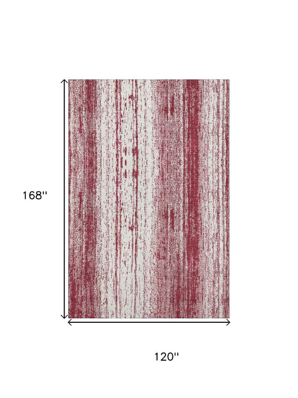 HomeRoots 10' X 14' Merlot and Ivory Striped Washable Area Rug - Durable, UV-Protected, Stain-Resistant Design! 668343