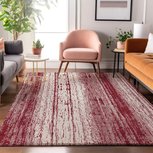 HomeRoots 10' X 14' Merlot and Ivory Striped Washable Area Rug - Durable, UV-Protected, Stain-Resistant Design! 668343