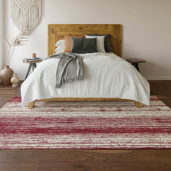 HomeRoots 10' X 14' Merlot and Ivory Striped Washable Area Rug - Durable, UV-Protected, Stain-Resistant Design! 668343