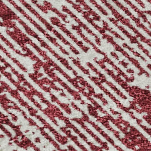 HomeRoots 10' X 14' Merlot and Ivory Striped Washable Area Rug - Durable, UV-Protected, Stain-Resistant Design! 668343