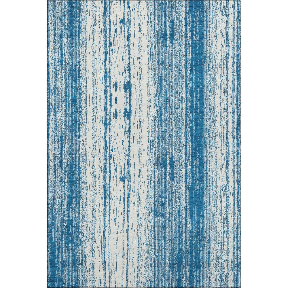 HomeRoots 5' X 8' Navy Blue & Ivory Striped Washable Area Rug - UV Protected, Stain Resistant, Ideal for Families 668345