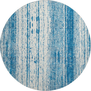 HomeRoots 8' Navy Blue Striped Round Rug – Washable, UV-Protected, Durable Design for High-Traffic Spaces 668346