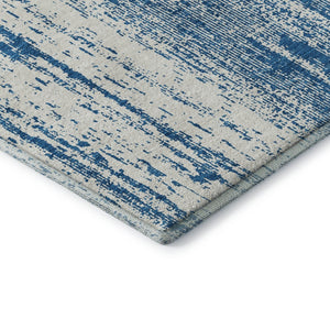 HomeRoots 8' Navy Blue Striped Round Rug – Washable, UV-Protected, Durable Design for High-Traffic Spaces 668346