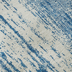 HomeRoots 8' Navy Blue Striped Round Rug – Washable, UV-Protected, Durable Design for High-Traffic Spaces 668346