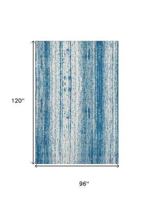 HomeRoots 8' X 10' Stylish Navy Blue & Ivory Striped Washable Area Rug with UV Protection for High-Traffic Spaces 668347