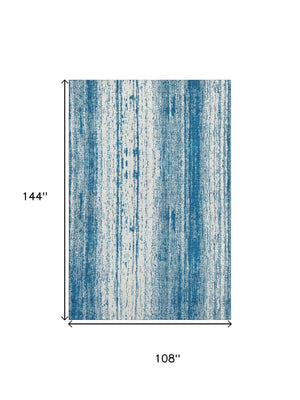 HomeRoots 9' X 12' Navy Blue & Ivory Striped Washable Area Rug with UV Protection for Kid & Pet-Friendly Homes 668348