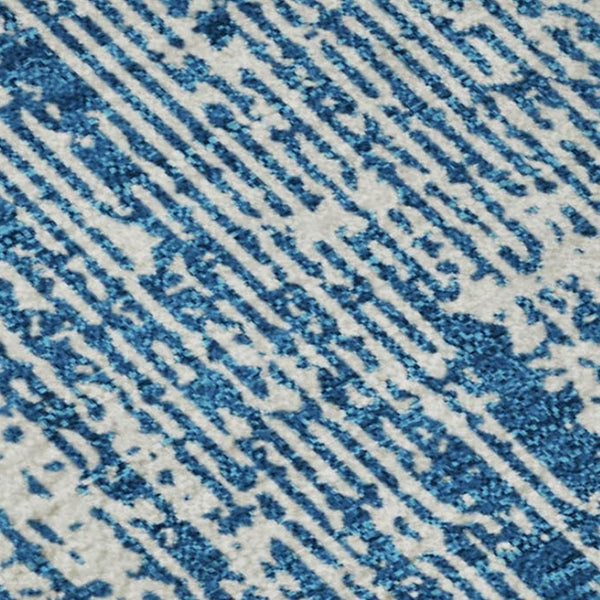 HomeRoots 9' X 12' Navy Blue & Ivory Striped Washable Area Rug with UV Protection for Kid & Pet-Friendly Homes 668348