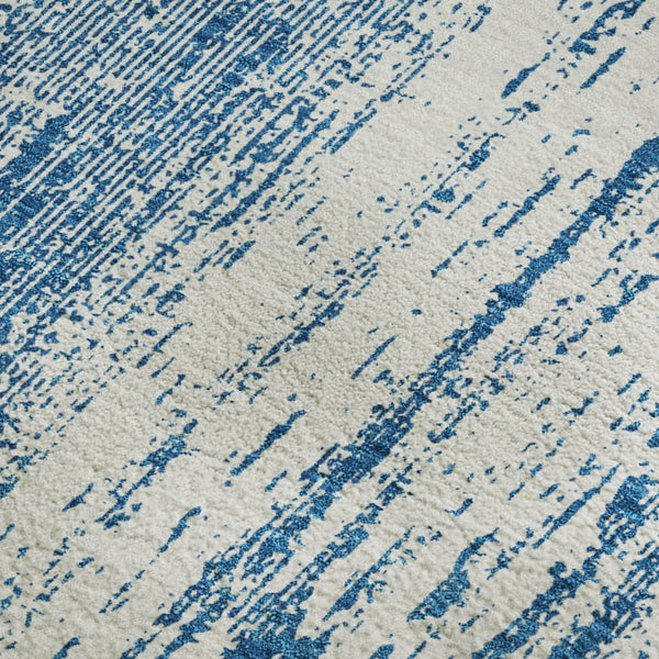 HomeRoots 9' X 12' Navy Blue & Ivory Striped Washable Area Rug with UV Protection for Kid & Pet-Friendly Homes 668348