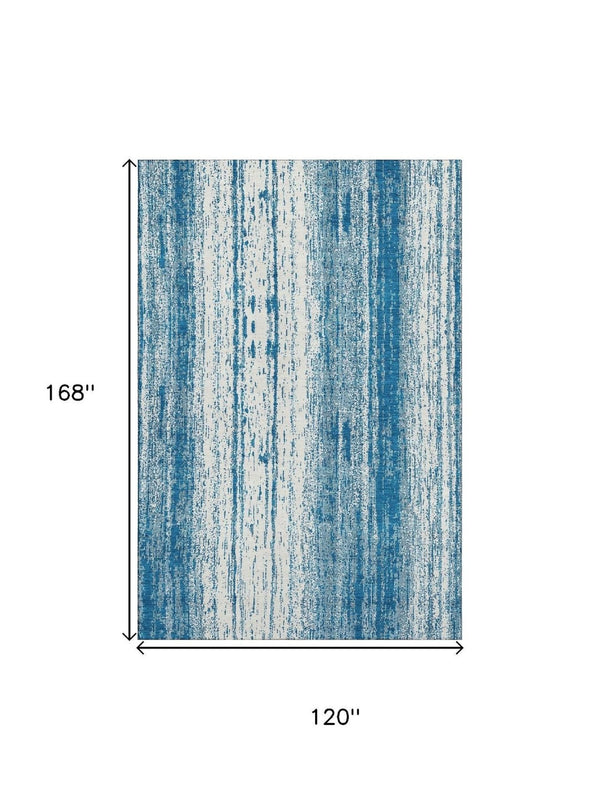 HomeRoots 10' X 14' Navy Blue Striped Washable Area Rug - UV Protected, Stain-Resistant, Durable & Stylish! 668349