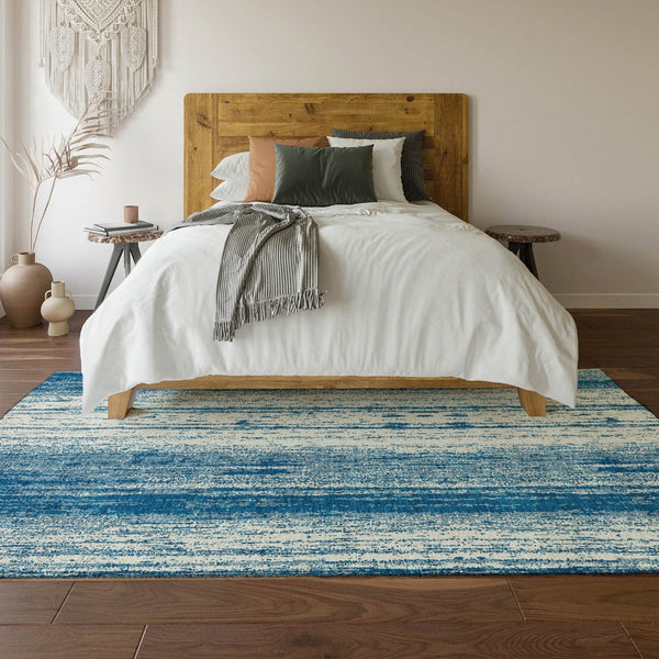 HomeRoots 10' X 14' Navy Blue Striped Washable Area Rug - UV Protected, Stain-Resistant, Durable & Stylish! 668349