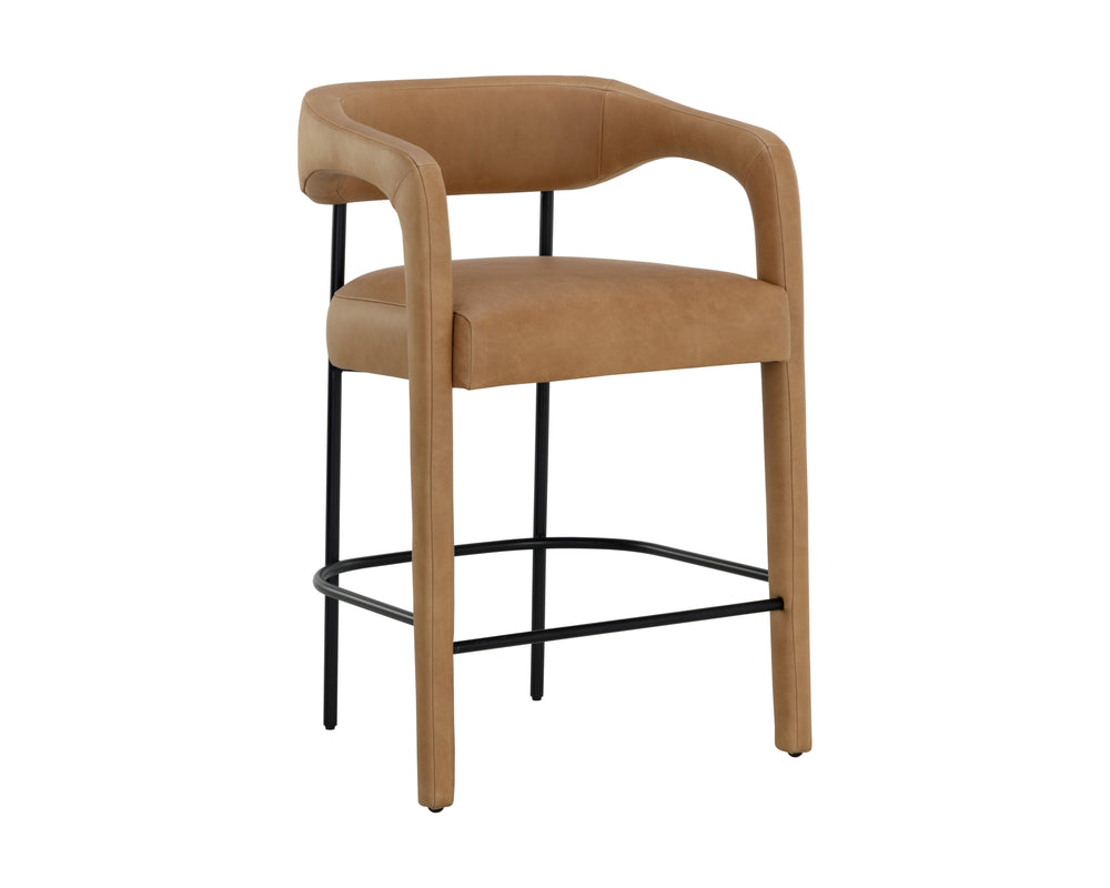 Sunpan Mavia Counter Stool - Modern Design with Ludlow Sesame Leather and Matte Black Iron Frame