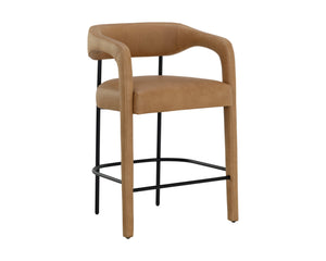 Sunpan Mavia Counter Stool - Modern Design with Ludlow Sesame Leather and Matte Black Iron Frame